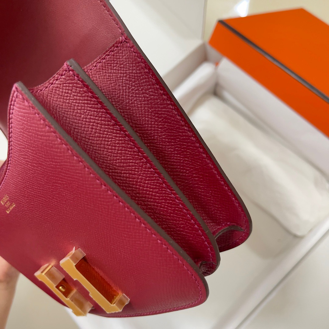 Hermes Constance 18 Mini Shoulder Bag In Burgundy Epsom Leather